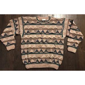 XL COOGI muted tan green Sweater
